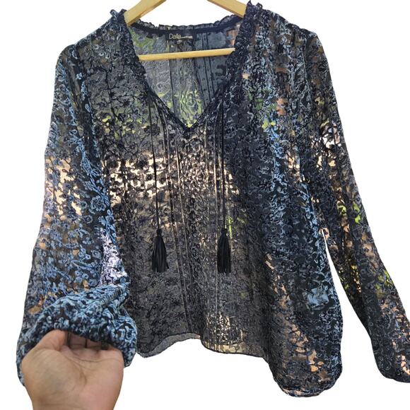 Dalia Womens Sheer Burnout Velvet Whimsigoth Boho Fairy Grunge Witchy L Tassels - Picture 6 of 12